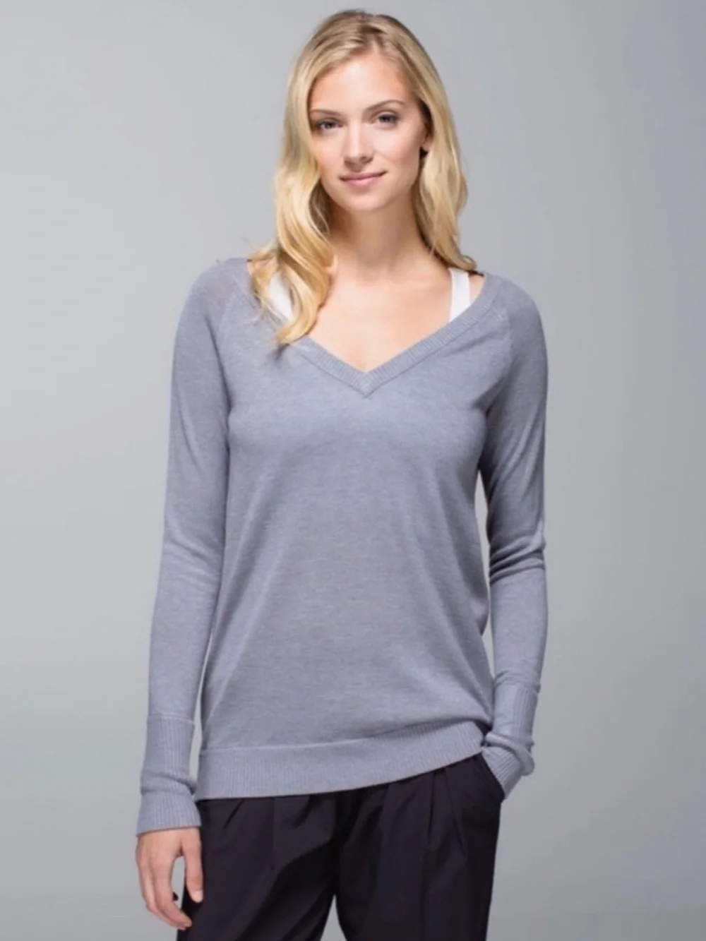 Lululemon Unity Pullover Sweater Drop Back Heathered Fossil Gray Size 10